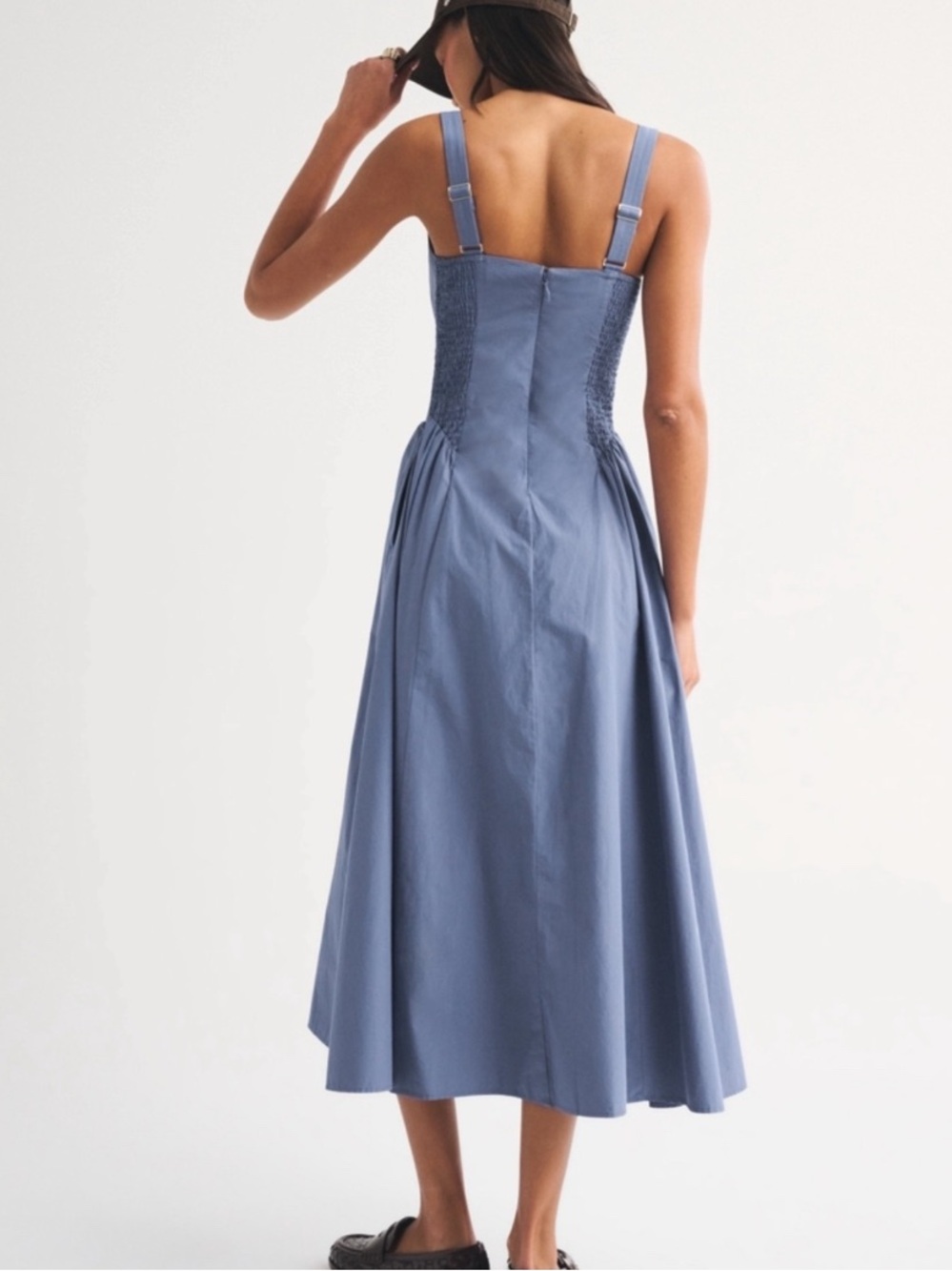 NWT ABERCROMBIE AND FITCH 100% Cotton Bra Free Dylan Midi Dress Blue Fog - Picture 2 of 8